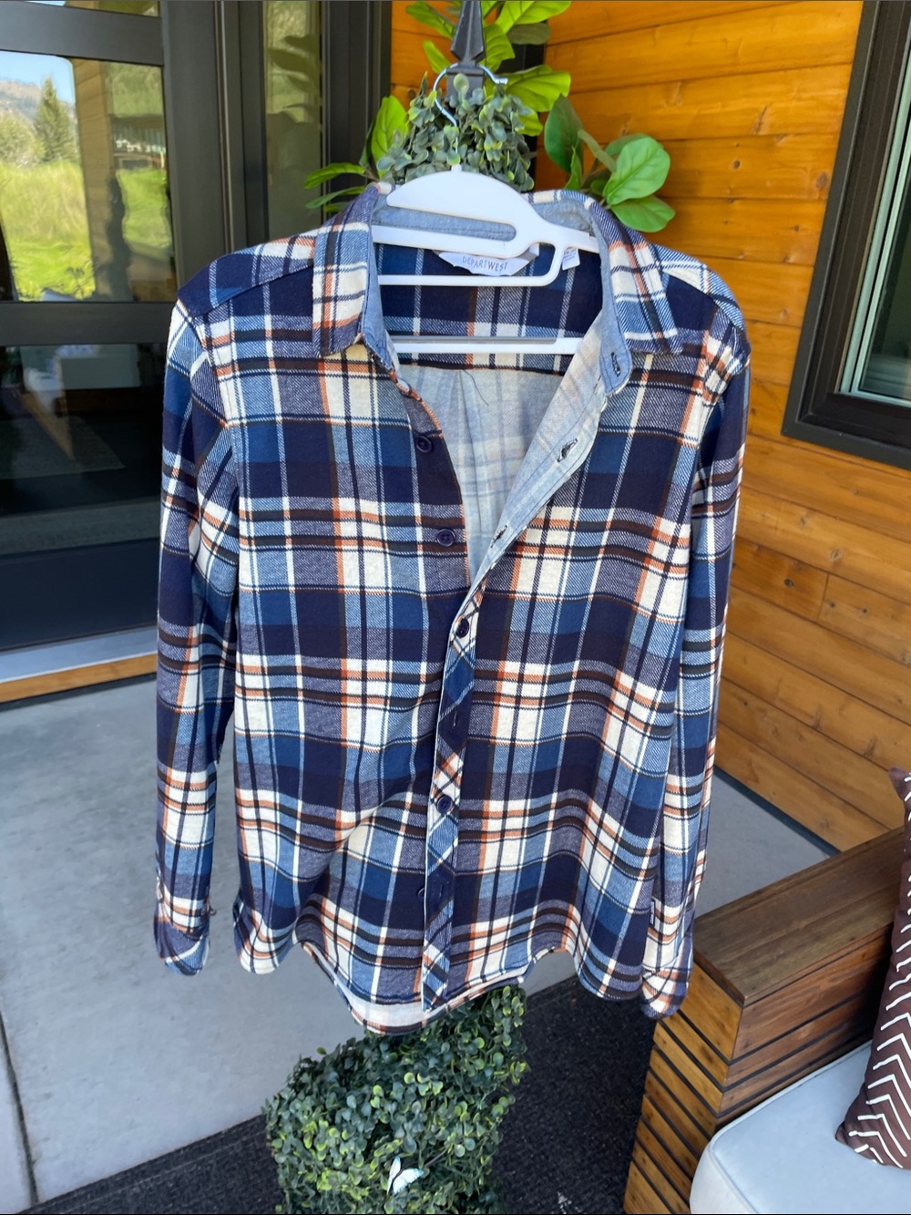 Young Men's Department West Navy and White Plaid Flannel Shirt